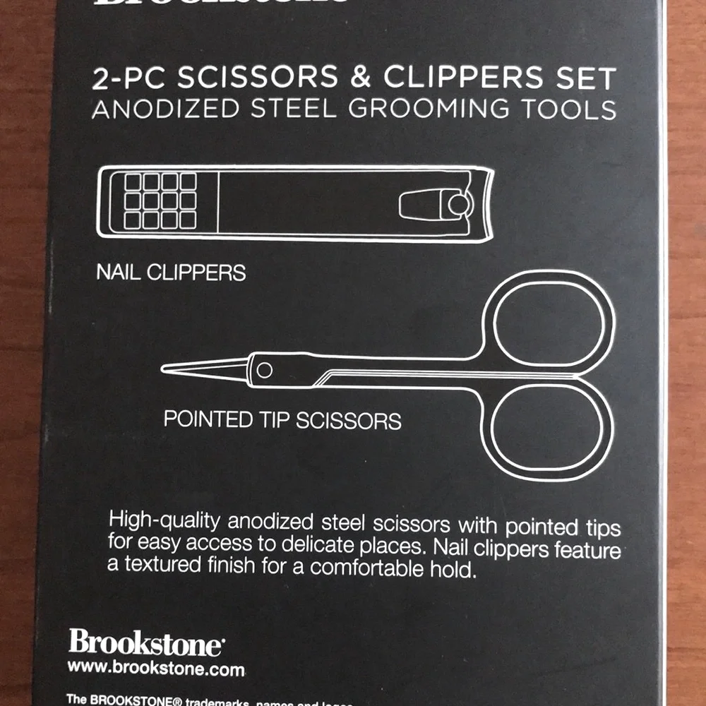 New BROOKSTONE Scissors & Nail Clippers Set *Black Coated Anodized Steel*